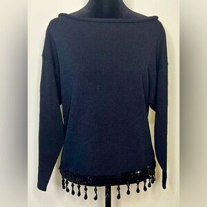 Vintage Lianee Barnes designer unique beaded sweater holiday formal Black med EC